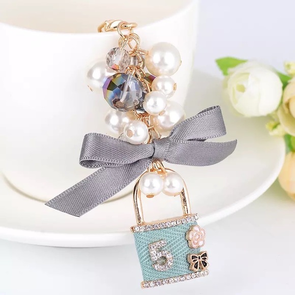 Accessories - Gorgeous Blue Purse with Crystals & Pearls Keychain Charm